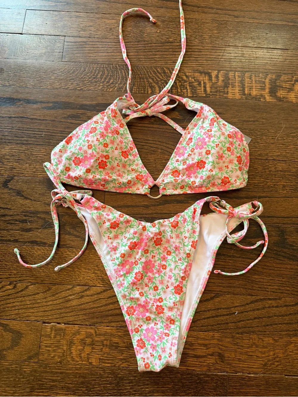 Pink Floral Girls' Tie Bikini Set